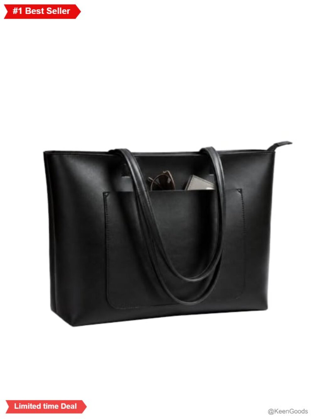 Faux Leather Tote Bag Large Work Shoulder Bag Zipper Laptop